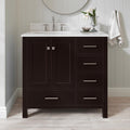 ARIEL Cambridge 36-inch Bathroom Vanity with Sink,Solid Wood, 0.75-inch Italian Carrara Marble Countertop, Single Rectangular Porcelain Sink, 2 Soft Closing Doors, 5 Dovetail Drawers, Espresso