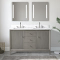 Vanity Art 54' Bathroom Vanity with Double Sink & Arabescato White Engineered Stone Top, Vanity Cabinet with Soft Closing Door, Solid Wood Frame, Brushed Nickel Handles, Driftwood Gray VA8154D-DG-BN