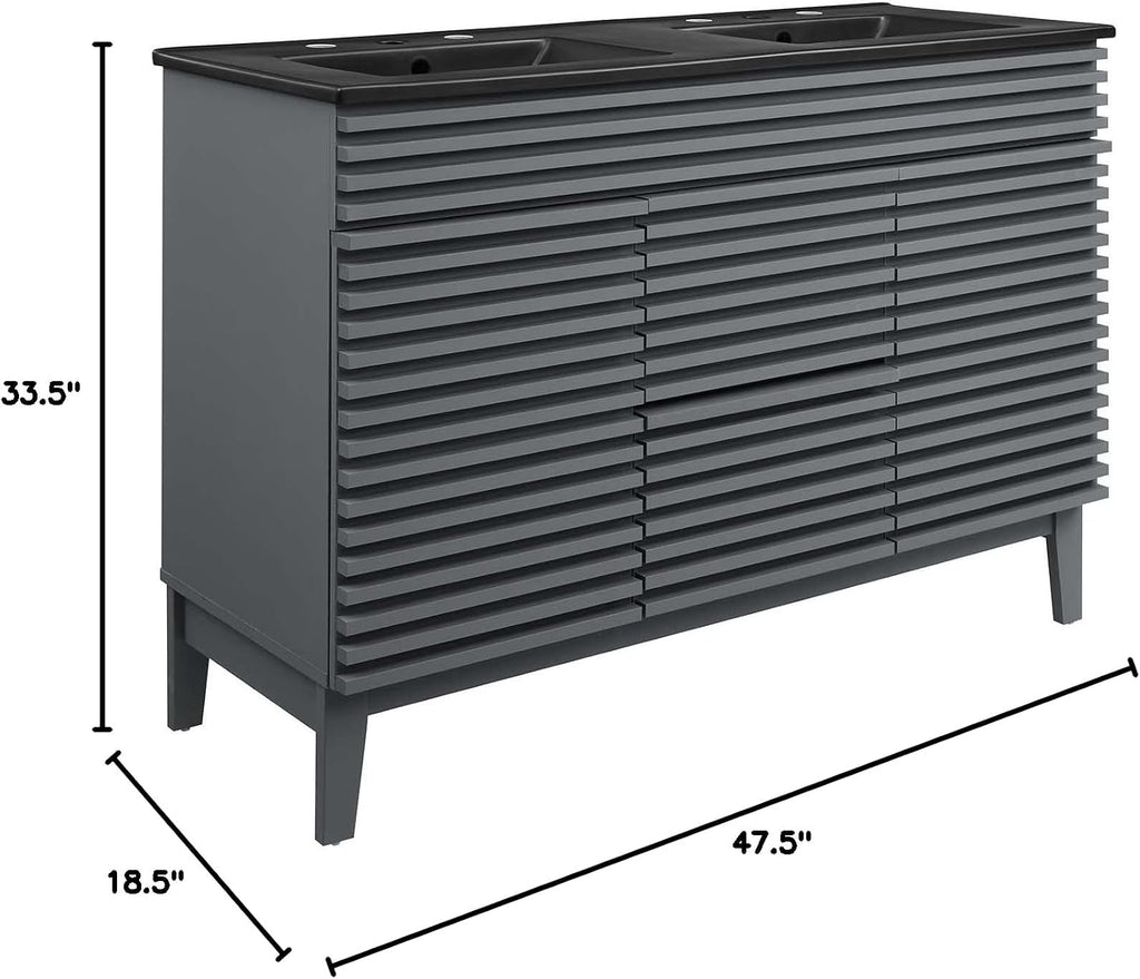 Modway Render 48' Double Bathroom Vanity in Gray Black
