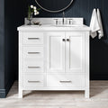 ARIEL Cambridge 36-inch Bathroom Vanity with Sink,Solid Wood, 1.5-inch Pure White Quartz Countertop & Backsplash, Single Oval Porcelain Sink, 2 Soft Closing Doors, 5 Dovetail Drawers, White
