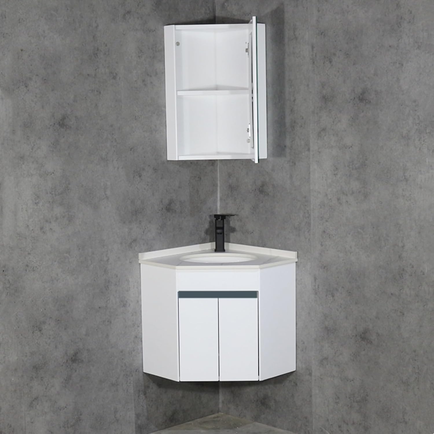 Modern Wall Mounted Bathroom Vanity Sink, Floating Bathroom Sink, Bathroom Corner Sinks, Bathroom Cabinet With Faucet And Drain, Toilet With Sink On Top,with Mirror Cabinet(Color:White Black,Size:50cm