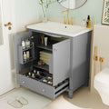 30' Bathroom Vanity Cabinet with Ceramic Sink Top Set, Multi-Functional Drawers and Storage Rack, Soft Closing Doors, Freestanding, Solid Wood Frame & MDF Board, Grey
