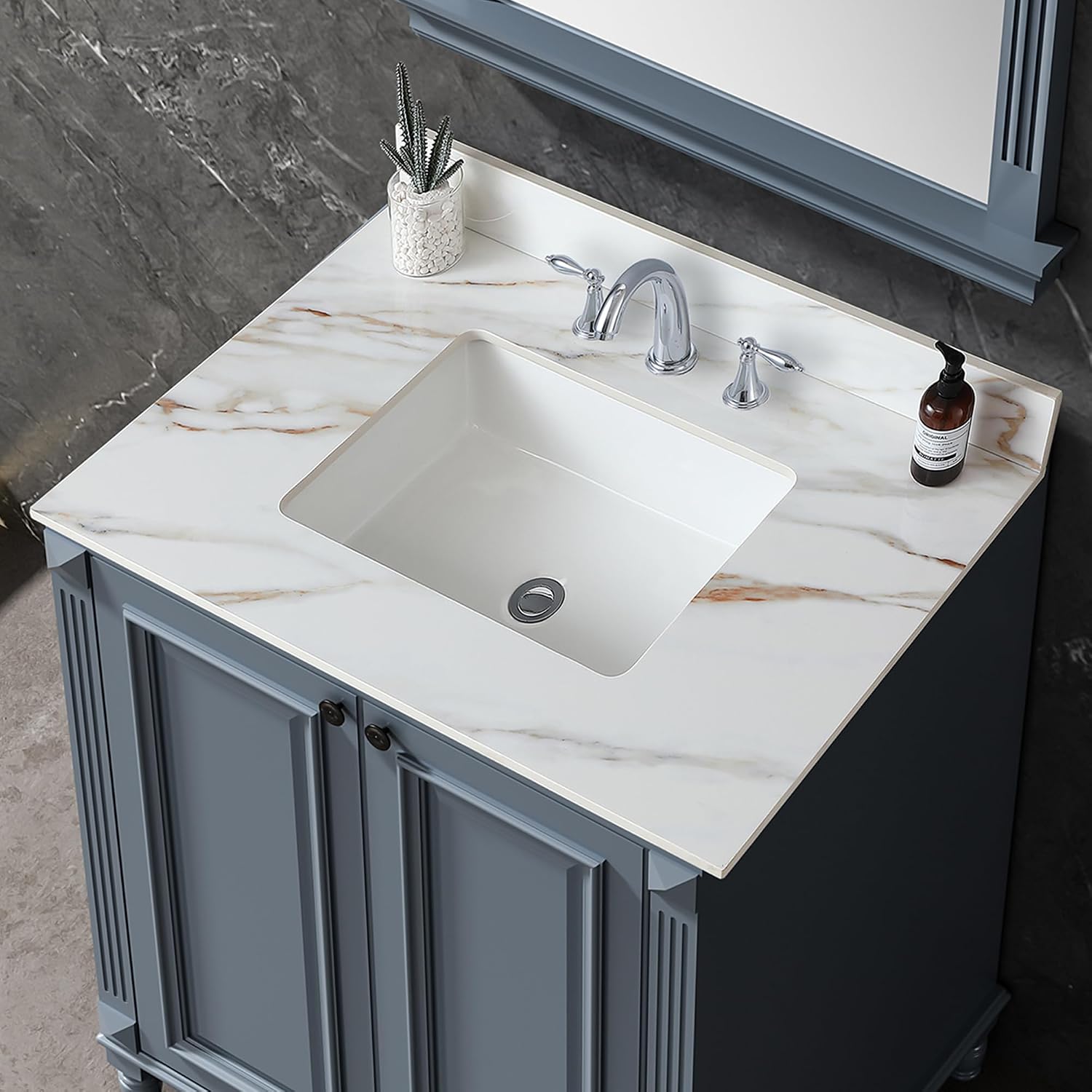 Runboll 31' Marble Vanity Top with Sink, Sintered Stone Bathroom Vanity Top with Undermount Rectangular Bowl, 4' Backsplash, Pre-Drilled 8' 3 Faucet Holes (Cabinet NOT Included)