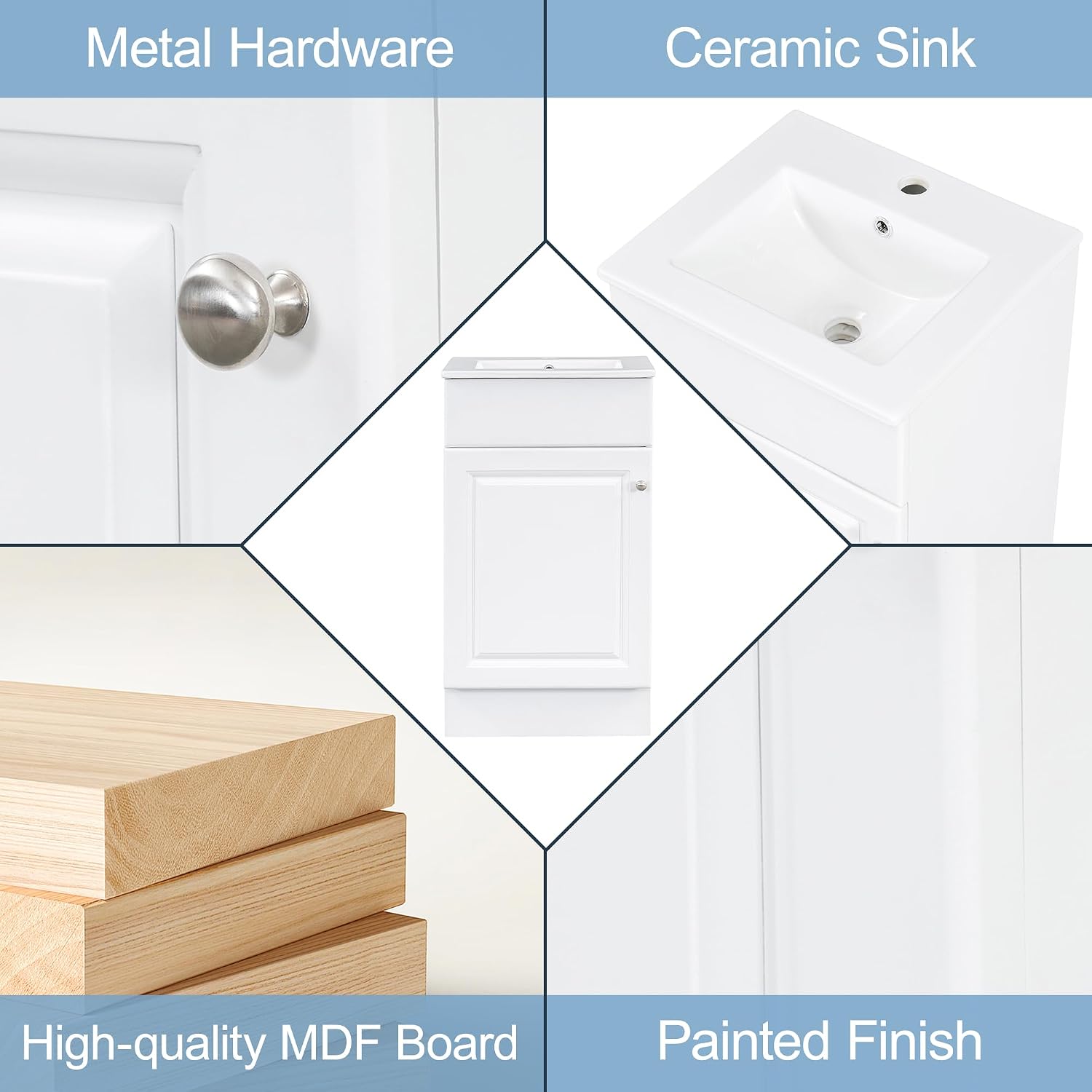 Harper & Bright Designs 18' Bathroom Vanity with Sink, Free Standing Single Basin Vanity Set with Adjustable Shelf & Storage Rack, Solid Wood Bathroom Cabinet with Ceramic Basin for Bathroom, White