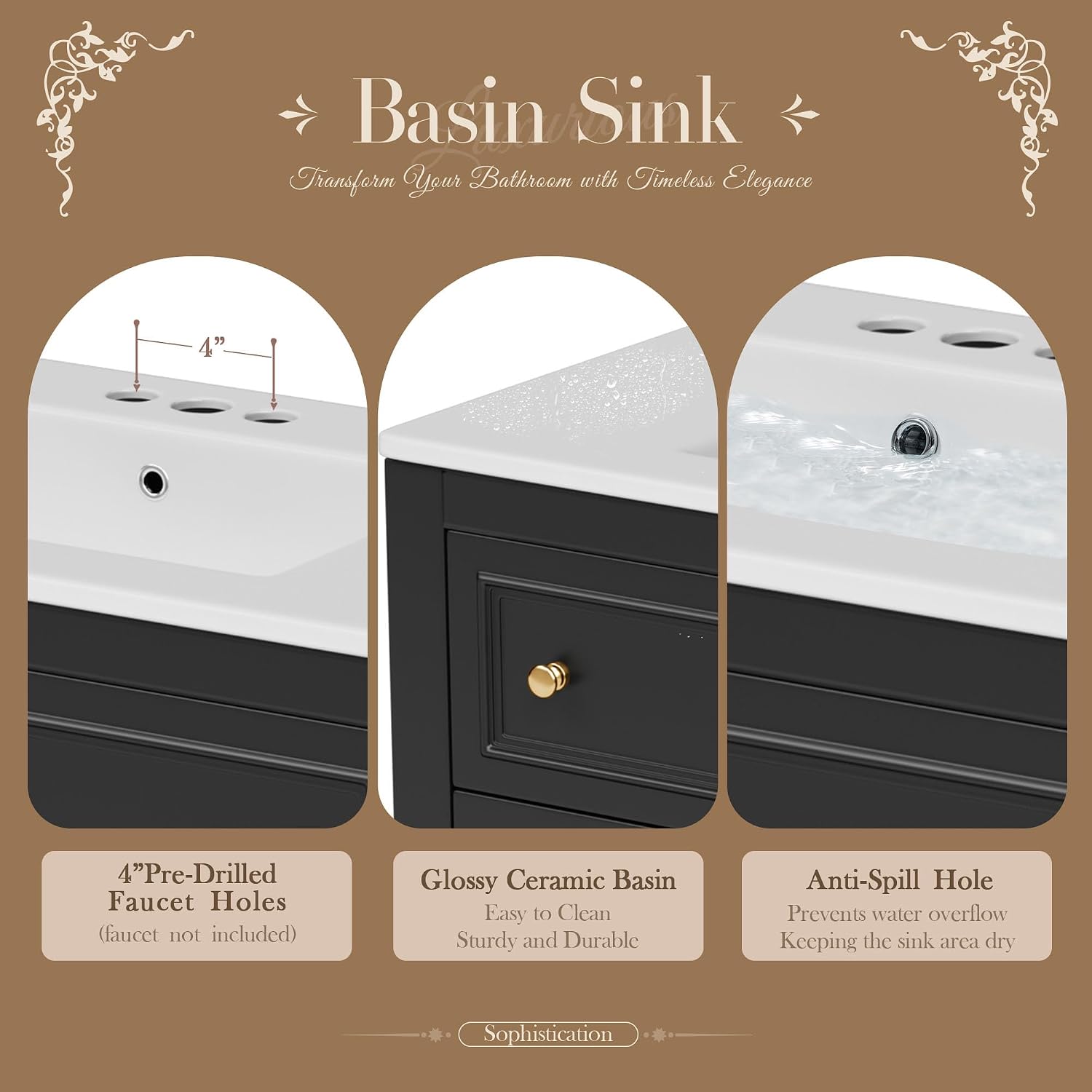 Virubi 36'' Bathroom Vanity with Single Sink, Freestanding Sink Cabinet with 4 Drawers and Open Shelf, Solid Wood Frame Bathroom Storage Cabinet