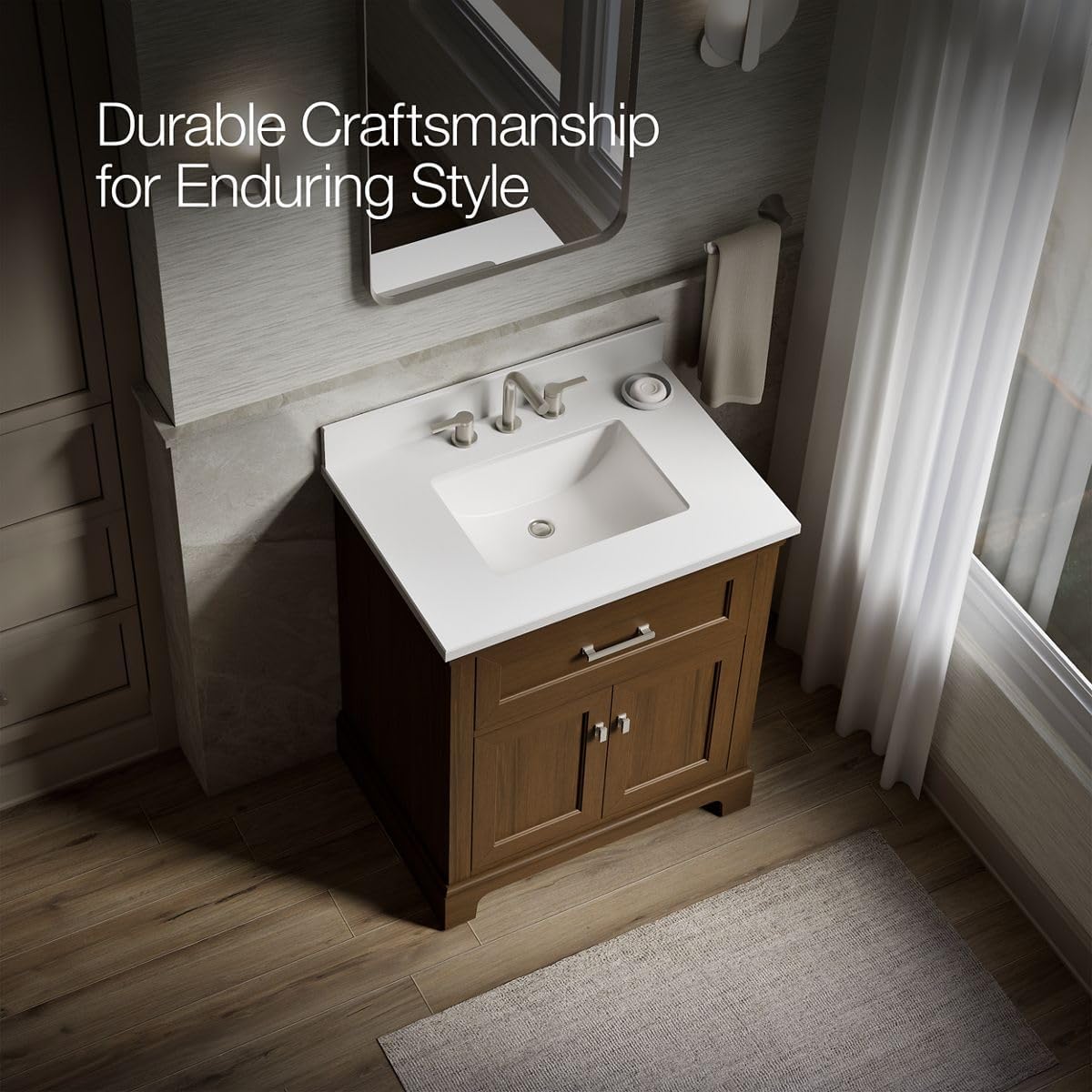 Kohler 29260-BD1-DAK Charlemont 30 in. Bathroom Vanity Cabinet with Sink and Quartz top, Draper Oak