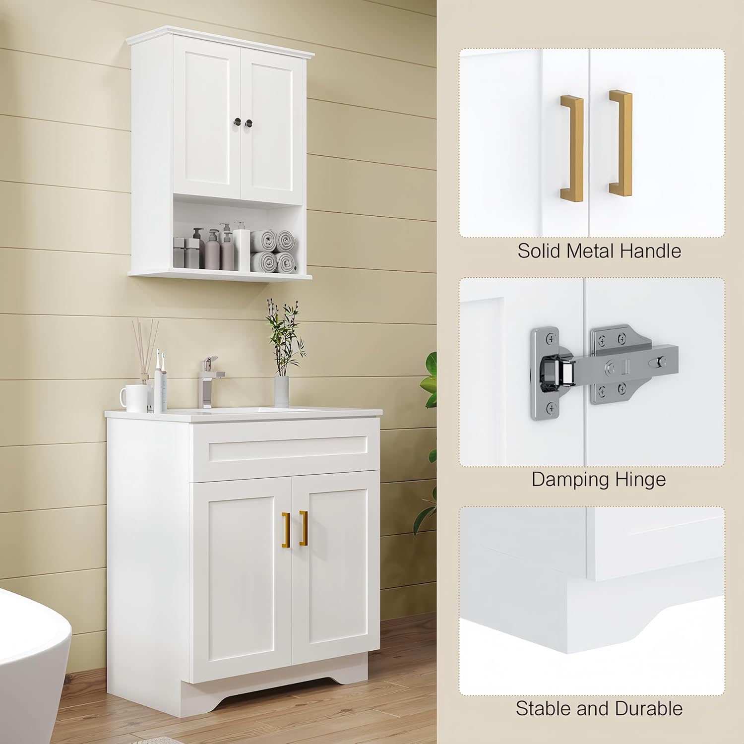 30 Inch Bathroom Vanity with Sink, Modern Bathroom Vanity with Ceramic Basin and Countertop, Easy Assembly (White)