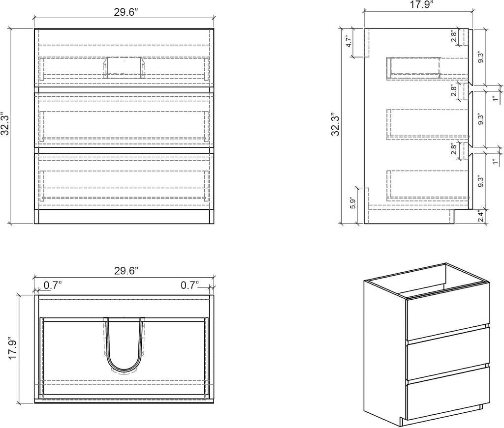Alice 30 Inch Bathroom Vanity with Sink with Overflow, Large Storage Small Vanity for Modern Bathroom, One-Piece Sink Basin Minimalist Bathroom Sink Cabinet