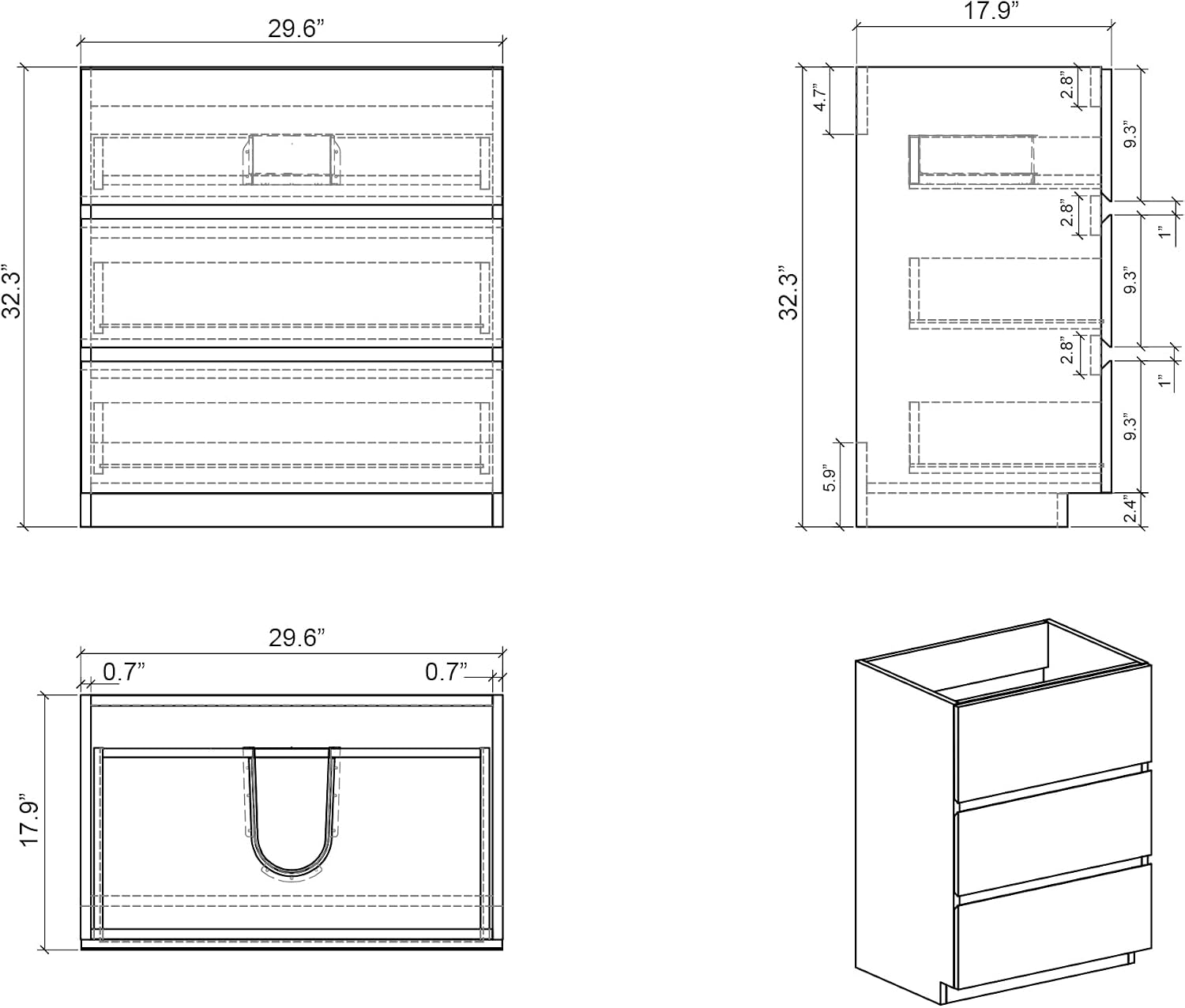 Alice 30 Inch Bathroom Vanity with Sink with Overflow, Large Storage Small Vanity for Modern Bathroom, One-Piece Sink Basin Minimalist Bathroom Sink Cabinet