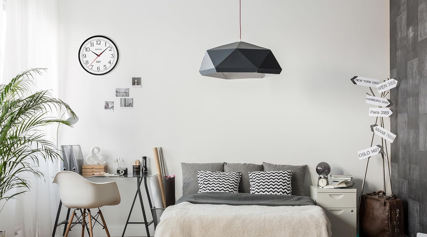 Bulova Precision Connect Wall Clock C5000, 12.5' | Black and White | Accurate Timekeeping | Modern Design | Battery Operated | WiFi Enabled