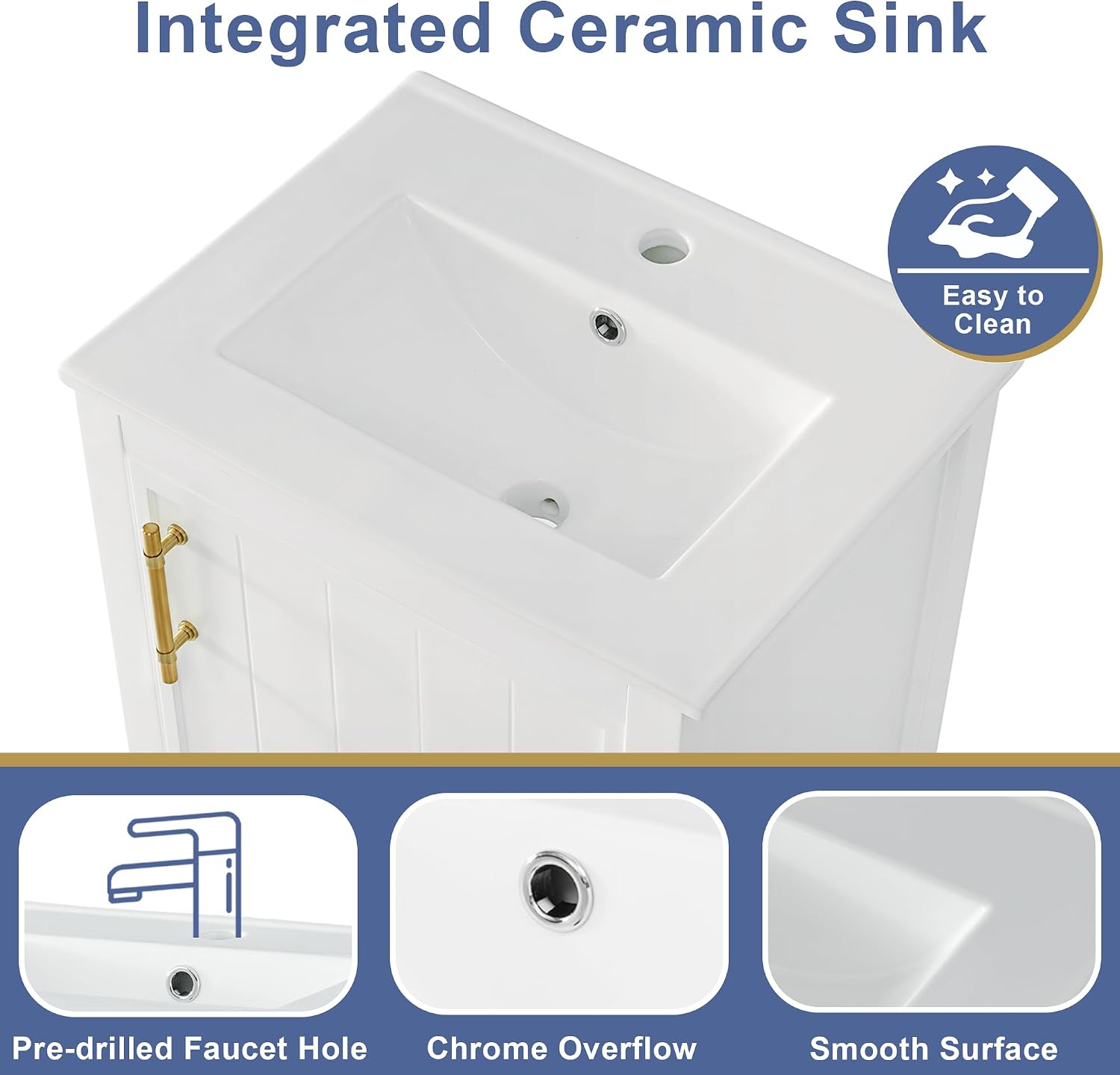 YOPTO 20' Bathroom Vanity with Ceramic Sink,Multi-Functional Cabinet w/Soft Closing Door,Storage Rack and Open Shelf,Stainless Steel Hinges,Practicality & Durability,White