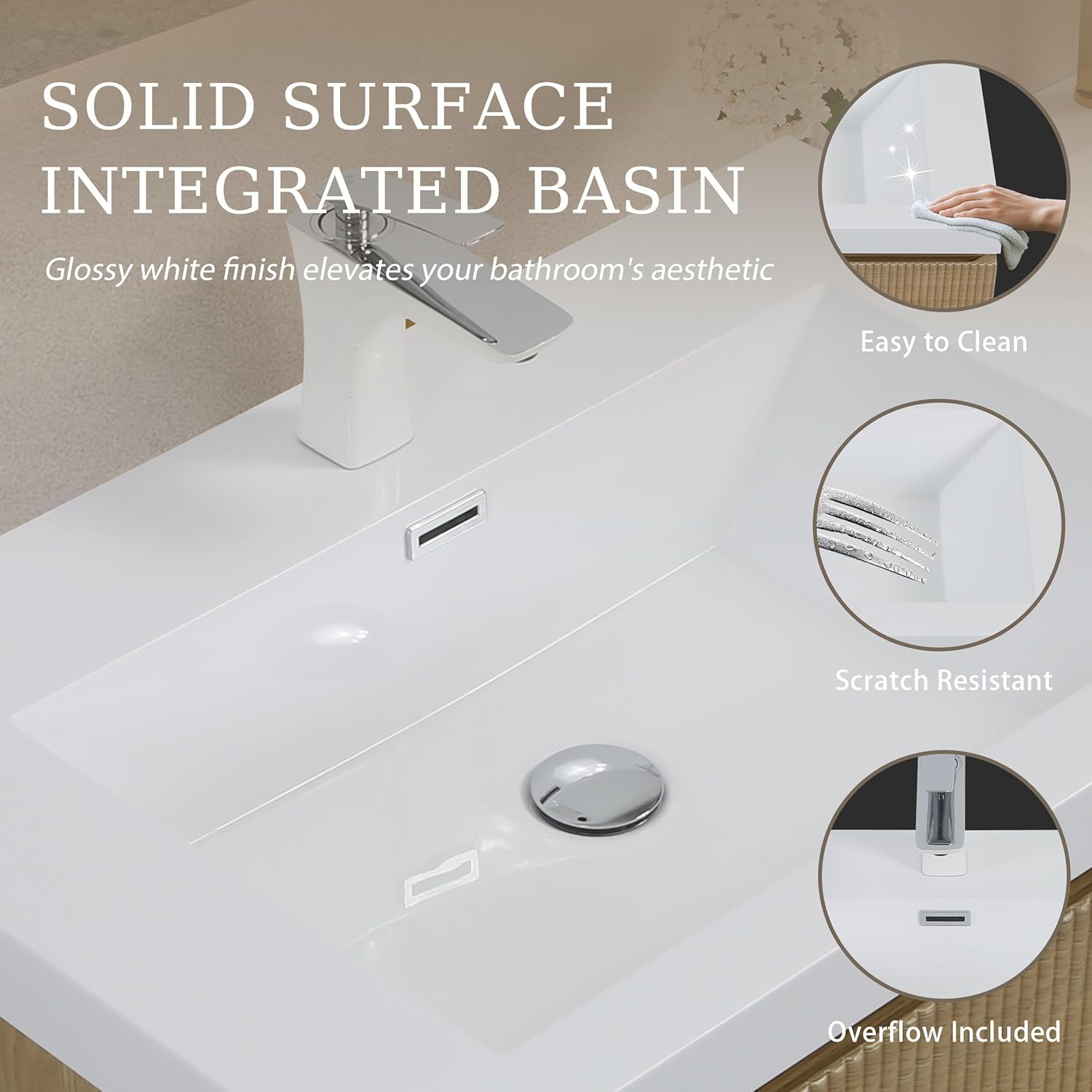 Modern 24'' Floating Bathroom Vanity Sink Combo, Wall-Mounted Striped Cabinet with Soft-Close Drawer, Double Glossy White Basins, Natural Oak Finish - Elegant Storage Solution
