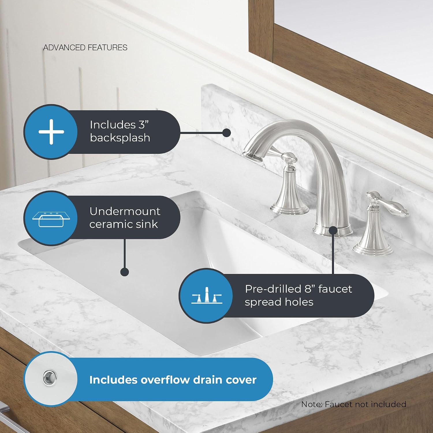 OVE Decors Athea 30' Single Undermount Sink Bathroom Vanity with Cultured Marble Countertop and Backsplash in Almond Latte Finish