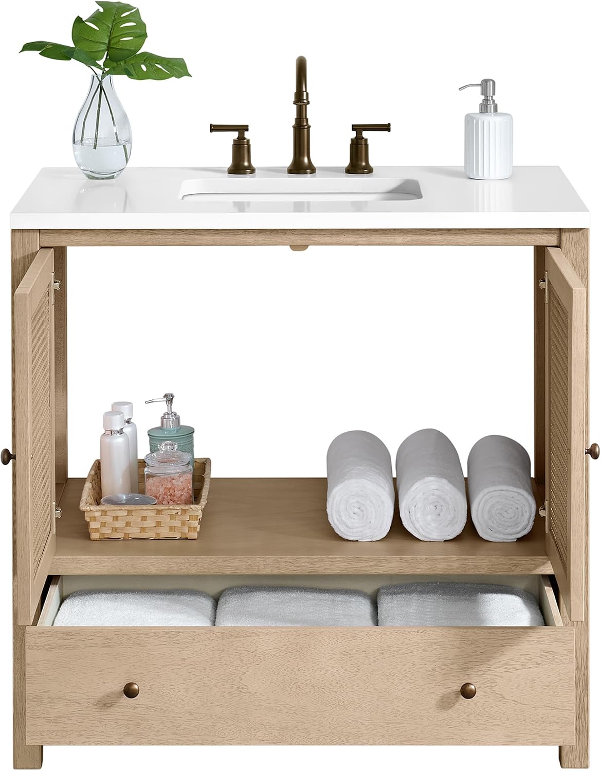 Alaterre Furniture Lucca Bathroom Vanity - Freestanding Cabinet Without Sink - 36 Inch Wood Bathroom Vanity with Large Drawer and Soft-Close Doors - Under Sink Cabinet Only (Natural)