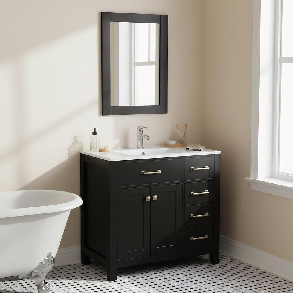 36 inch Bathroom Vanity with Sink Countertop Mirror Faucet Modern Black | Freestanding bathroom vanity cabinet, ceramic single sink combo