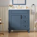 30 Inch Blue-Grey Bathroom Vanity with Sink,Modern Bathroom Vanity with 2 Right Hand Drawers & Adjustable Shelf,Soft Closing Doors & Black Handles,Solid Wood Frame,French Embossed Front