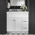 DKB Bradford 36' White Single Bathroom Vanity with Rectangular Undermount Sink, 1.5' Carrara Quartz Countertop, 2 Soft-Closing Doors, 2 Dovetail Drawers