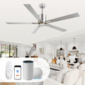 OFANTOP Modern Silver 72 Inch Large Ceiling Fans with Lights and Remote, Quiet Reversible DC Motor for Patio Living Room, 6 Speed