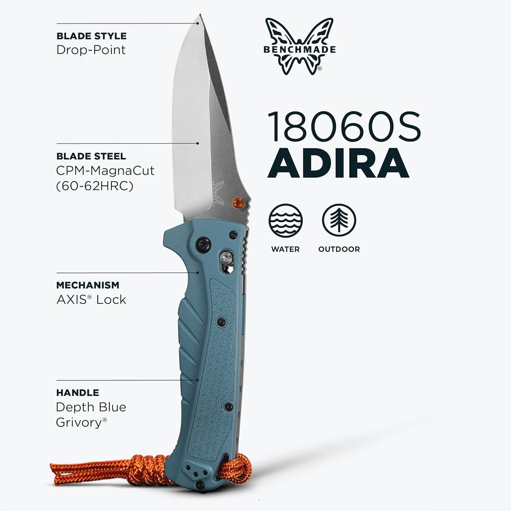 Benchmade - Adira Outdoor, Water, Fishing Knife, Plain Edge with Depth Blue Grivory Handle (18060)