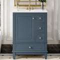 24' Modern Freestanding Bathroom Vanity with Ceramic Sink Top, 3 Drawers & Storage Shelves - MDF & Solid Wood Base, Left Blue
