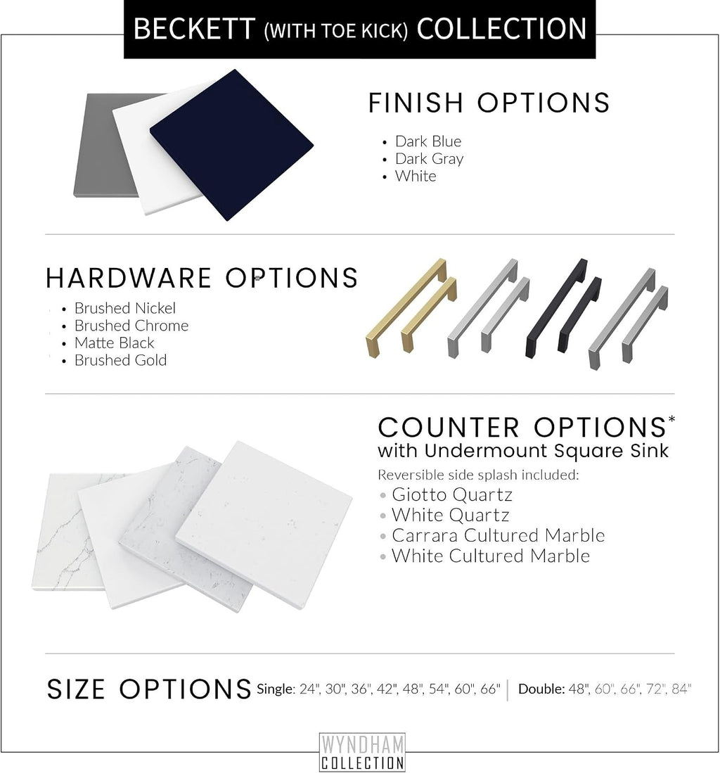 Wyndham Collection Beckett 42 Inch Single Bathroom Vanity with Toe Kick in Dark Gray, White Cultured Marble Countertop, Undermount Square Sink (3-Hole), Matte Black Trim