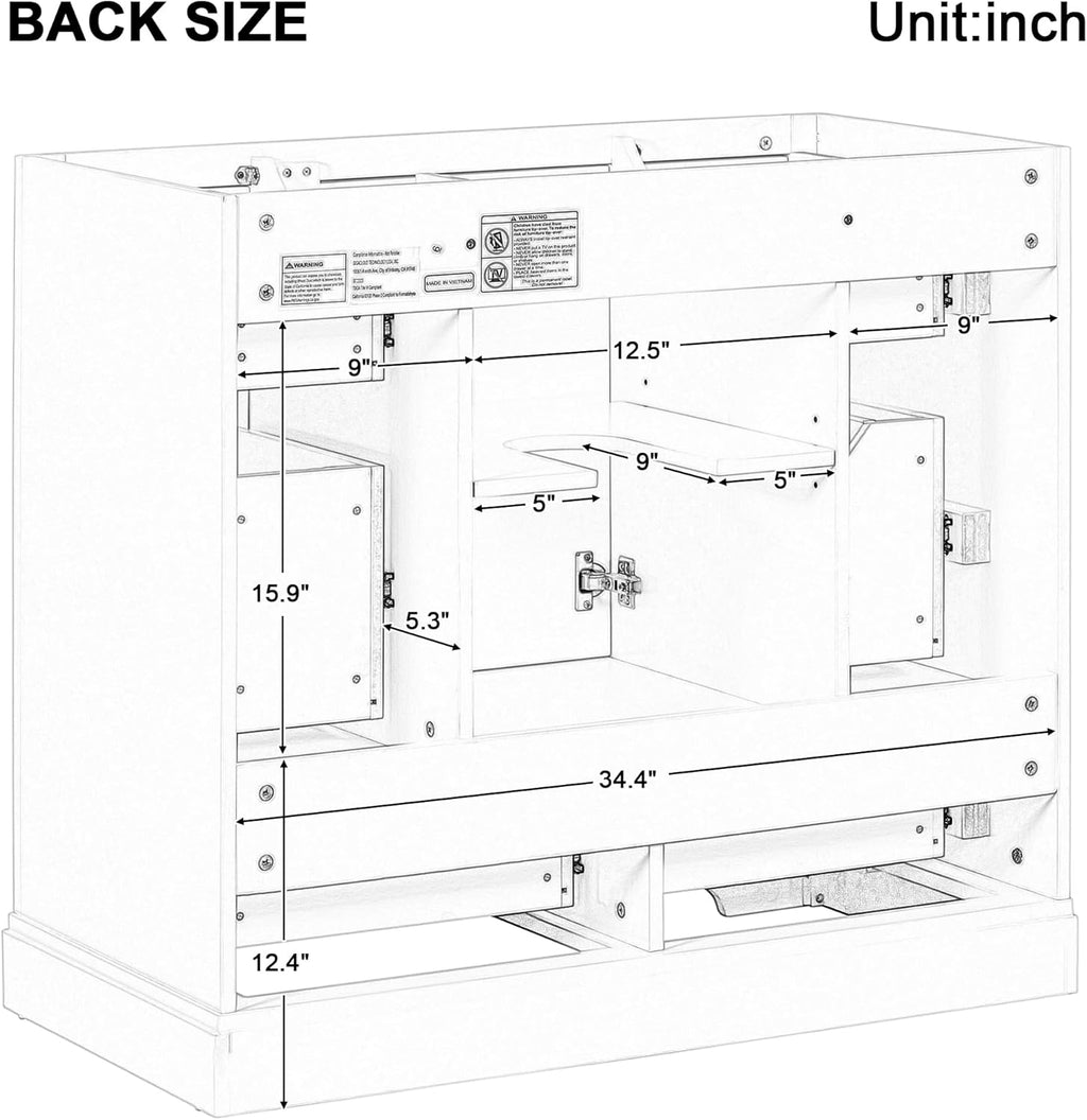 Favfurish 36' Bathroom Vanity Without Top Sink,6-Drawer Freestanding Cabinet Base with Multi-Functional Divider & Adjustable Shelf,Solid Wood MDF Vanity Only, Water Resistant,Grey