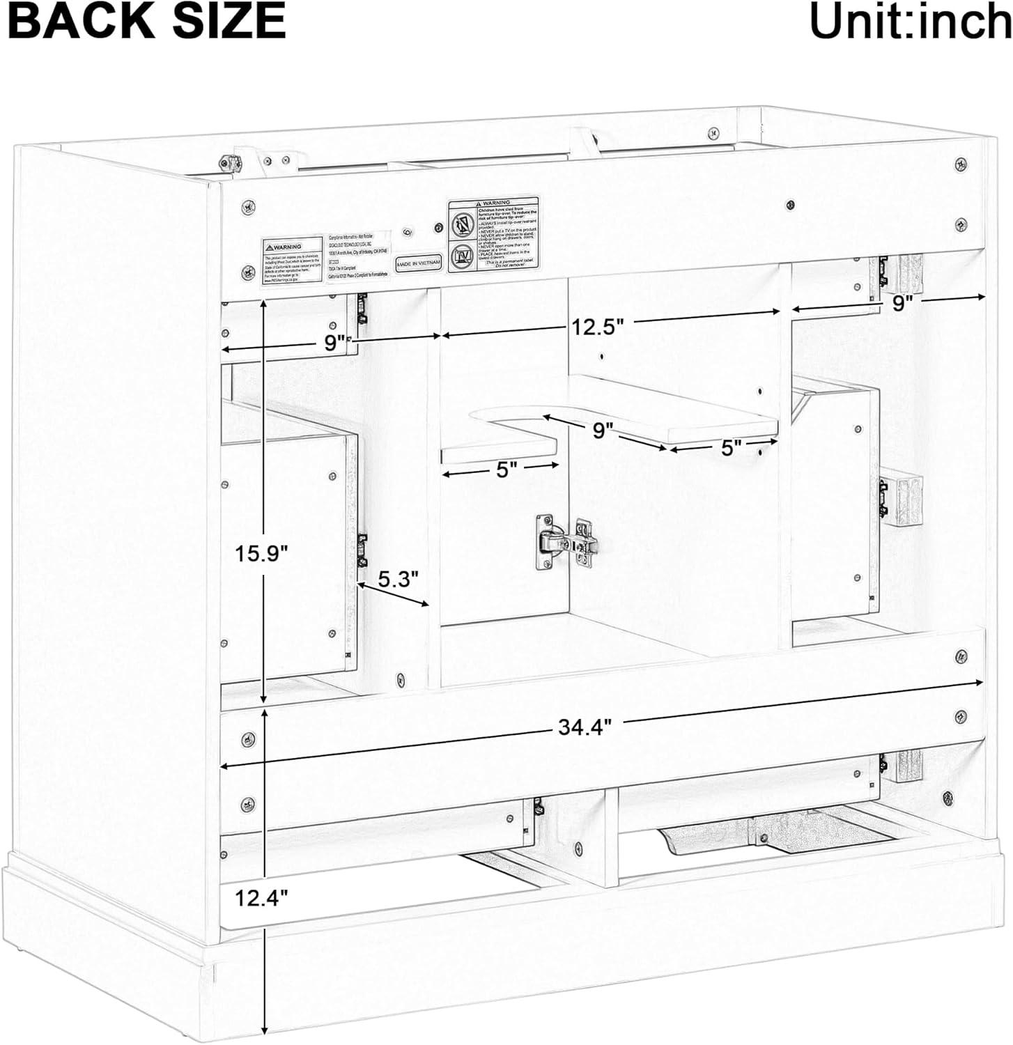Favfurish 36' Bathroom Vanity Without Top Sink,6-Drawer Freestanding Cabinet Base with Multi-Functional Divider & Adjustable Shelf,Solid Wood MDF Vanity Only, Water Resistant,Grey