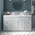 ARIEL Hamlet 60-inch Bathroom Vanity with Sink,Solid Wood, 1.5-inch Carrara White Quartz Countertop & Backsplash, Single Oval Porcelain Sink, 2 Soft Closing Doors, 4 Dovetail Drawers, Grey