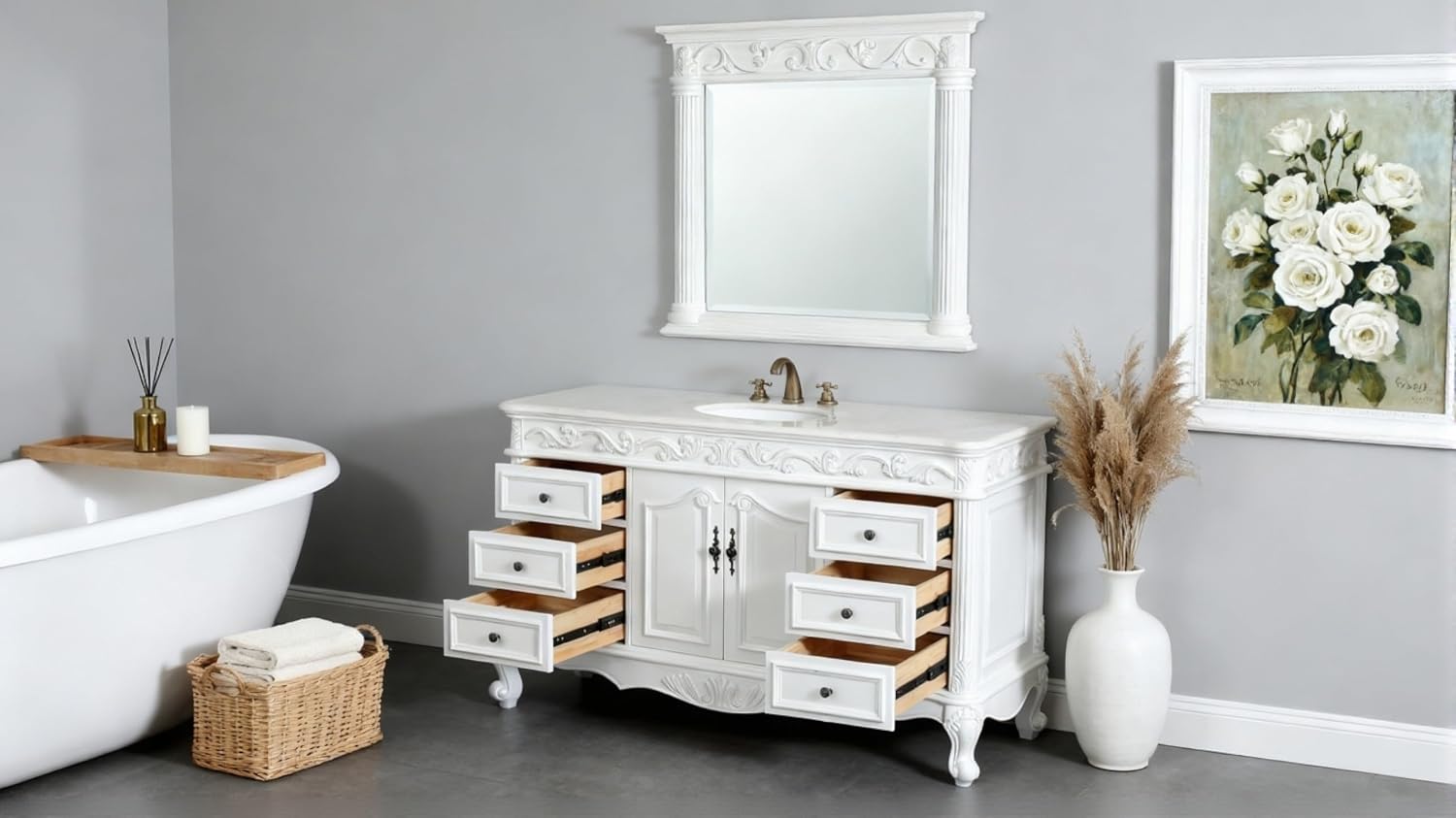 56 Antique White Beckham Bathroom Sink Vanity Model CF-3882W-AW-56