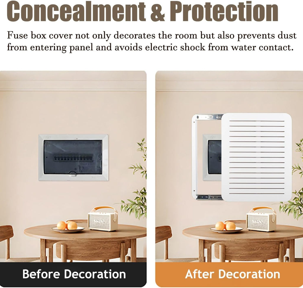 Electrical Panel Cover Modern Circuit Breaker Box Cover White, Electrical Panel Cover Decorative Farmhouse, Shutter Distribution Cover with Screws & Traceless Nails(Small)