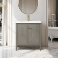 Vanity Art 30 inch Bathroom Vanity with Single Sink & Ceramic Top, Vanity Cabinet with Soft-Closing Door, Solid Wood Frame, Linear Pattern, Driftwood Gray, Golden Brushed Handware VA9130-DG-GB