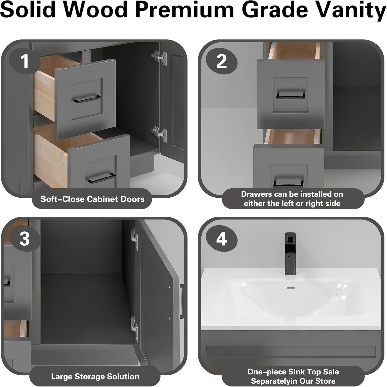 30' Shaker Bathroom Vanity Sink Base with Drawers (Ready-to-Assemble) (Grey Shaker Vanity Base)