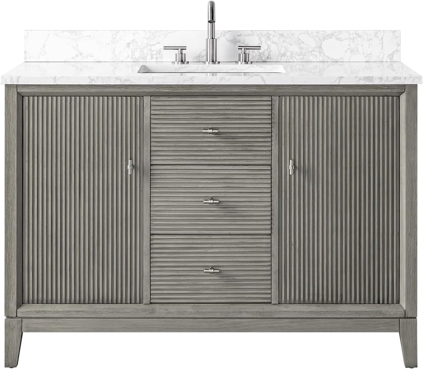 Vanity Art 48' Bathroom Vanity with Single Sink & Arabescato White Engineered Stone Top, Vanity Cabinet with Soft Closing Door, Solid Wood Frame, Brushed Nickel Handles, Driftwood Gray VA8148-DG-BN