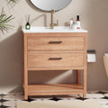 30 Inch Poly Lumber Bathroom Vanity with Sink Combo, Waterproof Freestanding Cabinet, SMC Resin Countertop with 2 Drawers & Open Storage Shelf, Adjustable Feet, Zinc-Alloy Handles, Teak Color
