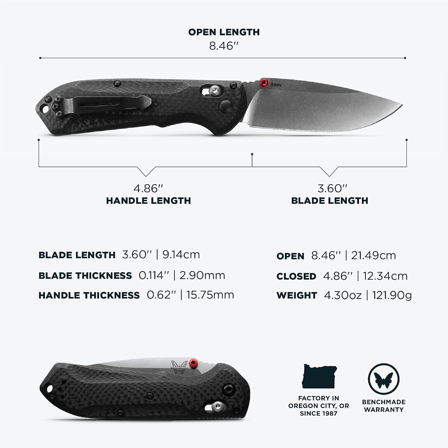 Benchmade - Freek Outdoor EDC Knife, Drop-Point Blade with Carbon Fiber Handle (560-03)