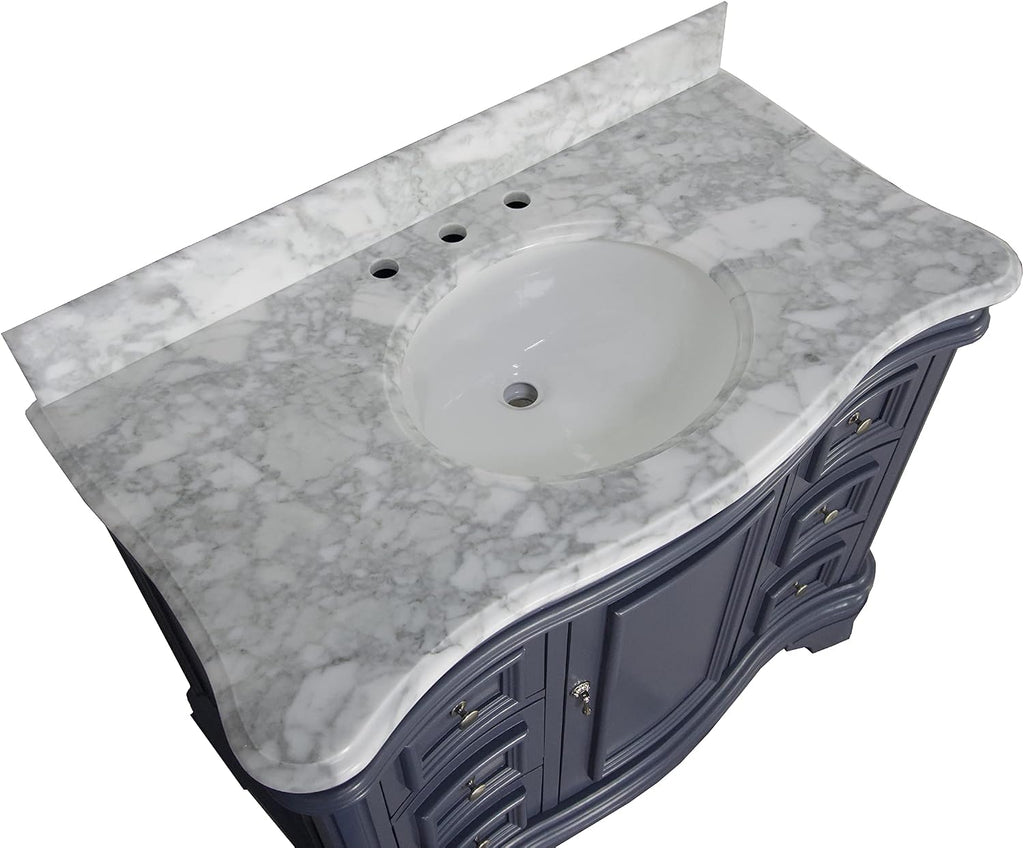 Kitchen Bath Collection Katherine 42-inch Bathroom Vanity (Carrara/Marine Gray): Includes Marine Gray Cabinet with Authentic Italian Carrara Marble Countertop and White Ceramic Sink