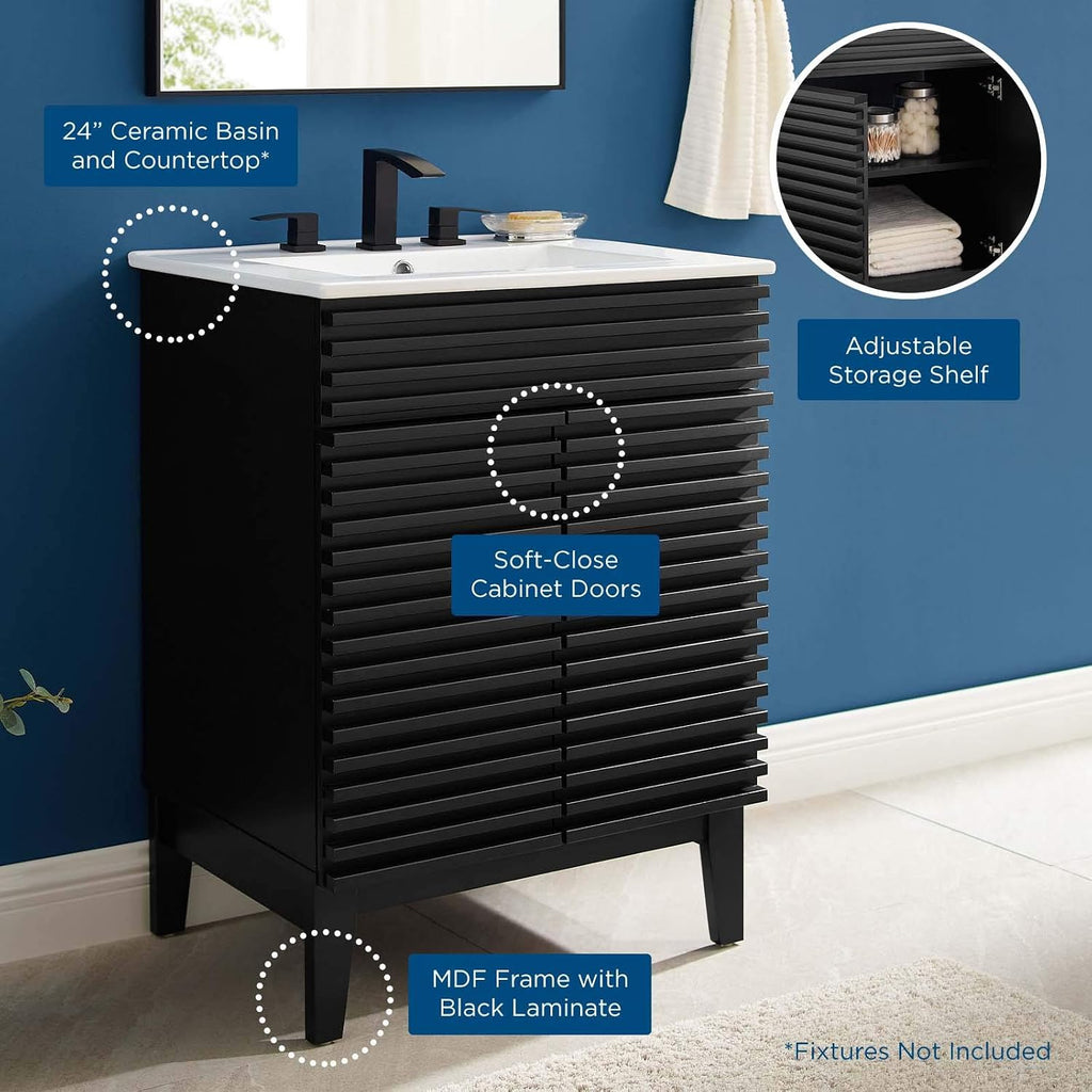 Modway Render Mid-Century Bathroom Vanity with Sink in Black White