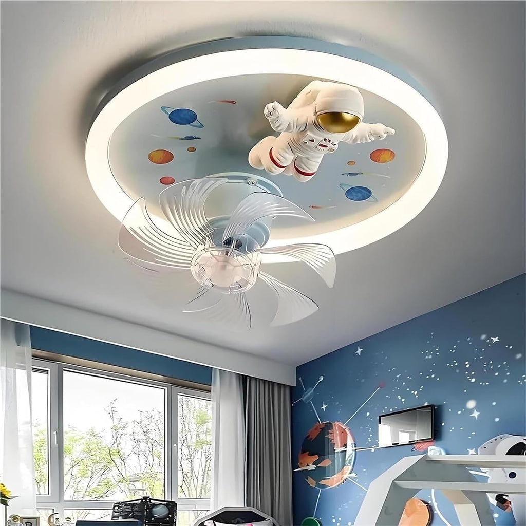 PAYAER 72W Astronaut Ceiling Fan with Light, Modern Flush Mount LED Chandelier, Low Profile Invisible Fan Light for Kids Room, Boys & Girls Bedroom Decor