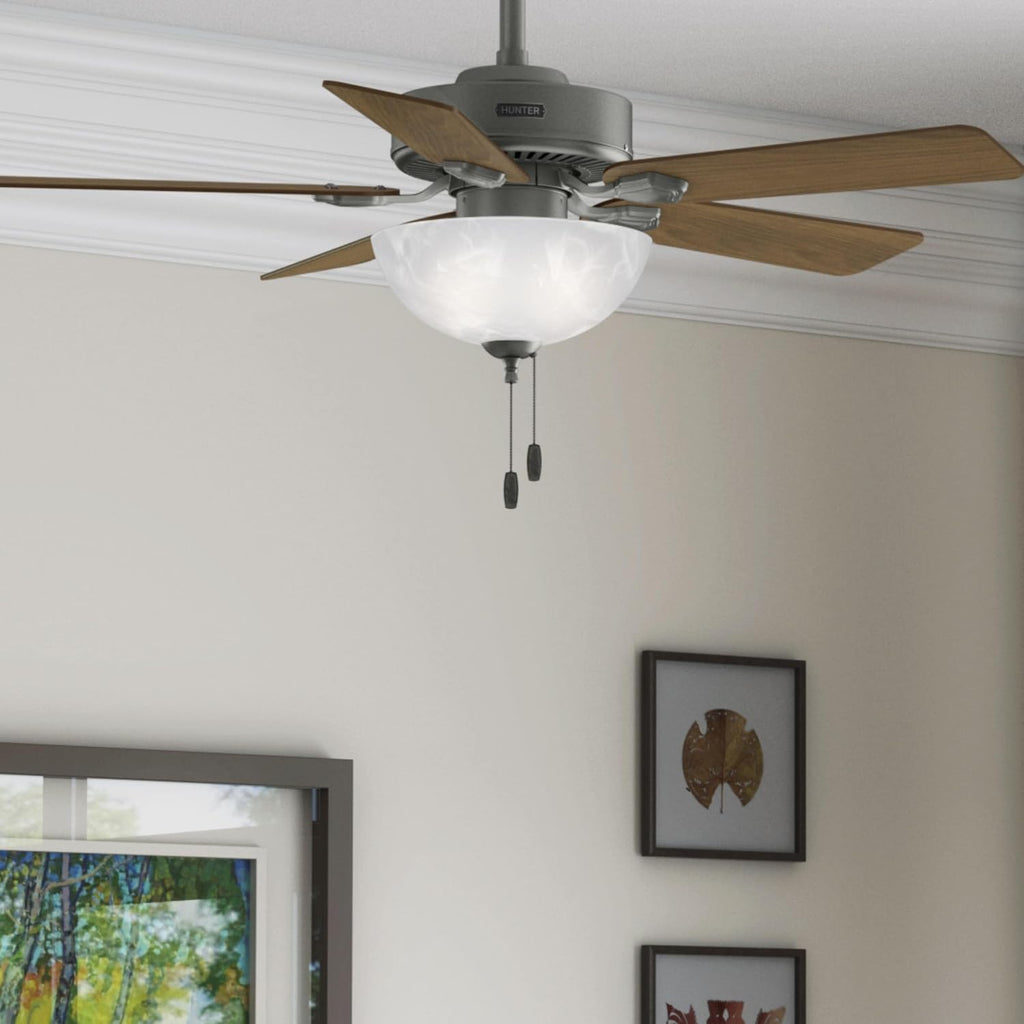 Hunter Fan 44 inch Matte Silver Indoor Ceiling Fan with Light and Pull Chain for Bedroom, Living Room, Office, Basement, Kitchen (Renewed), CC5C27C80