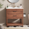 30 Inch Poly Lumber Bathroom Vanity with Sink Combo, Waterproof Freestanding Cabinet, SMC Resin Countertop with 2 Drawers & Open Storage Shelf, Adjustable Feet, Zinc-Alloy Handles, Rustic Brown