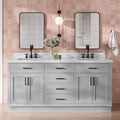 DKB Isabella 72 Inch Bathroom Vanity Double Sink — Grey Bathroom Vanity with Sink, 1.5' Edge Italian Carrara Marble Countertop & Backsplash, 4 Soft-Close Doors, 4 Dovetail Drawers, and 2 Tilt Drawers