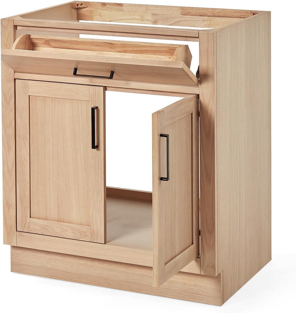 ARIEL Hepburn 30-inch Bathroom Vanity Base Cabinet,Solid Wood, 2 Soft Closing Doors, 1 Dovetail Drawers, White Oak