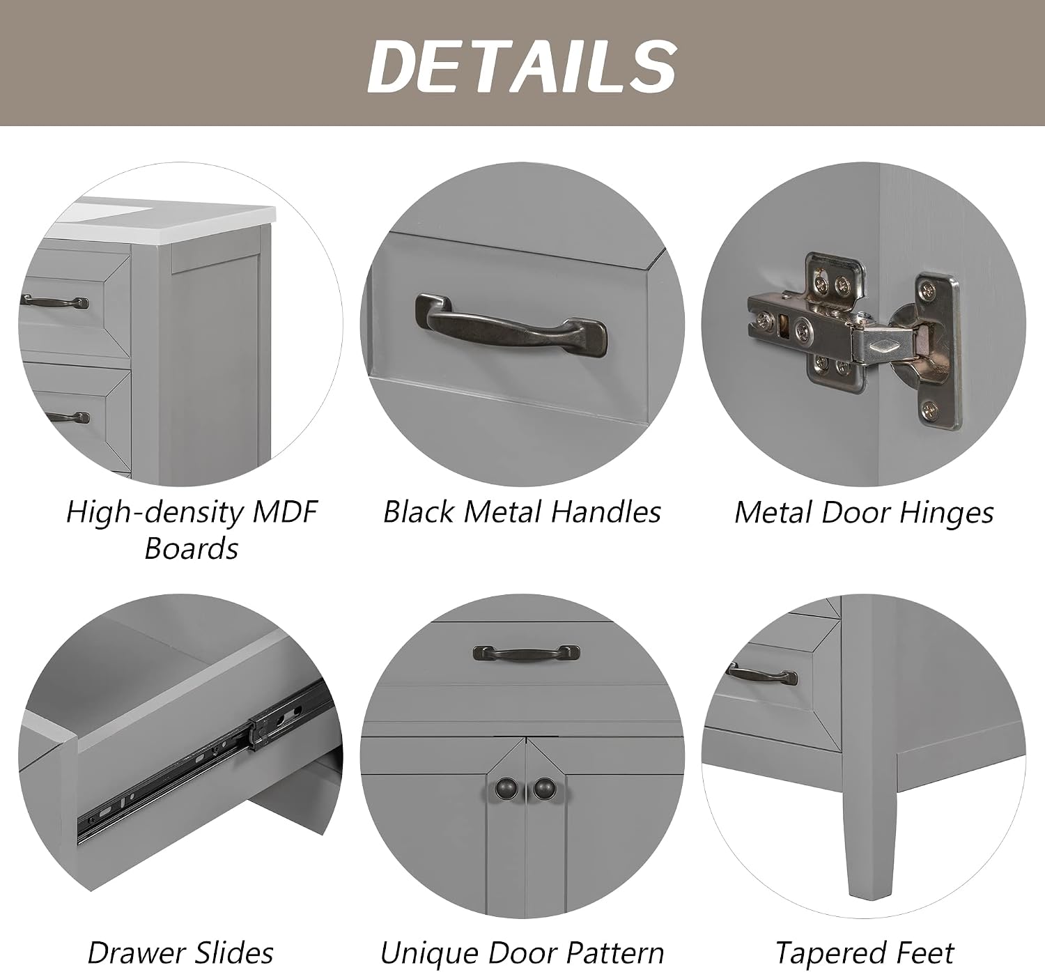 36 Inch Bathroom Vanity Without Sink, Base Only, Storage Cabinet with Doors and Drawers, Grey