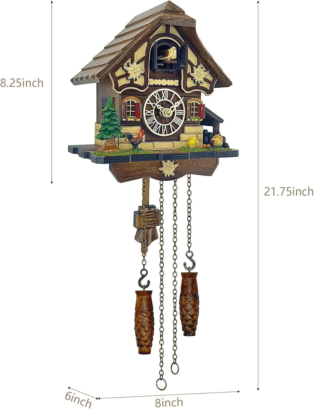 Chicken Family Cuckoo Clock – Germany Style Farmhouse Wooden Wall Clock with Rooster, Hen & Chicks – 12 Melodies, Volume Control, Night Mode – Heartfelt Gift for Mom, Kids, Loved Ones (8.1 X 22inch)