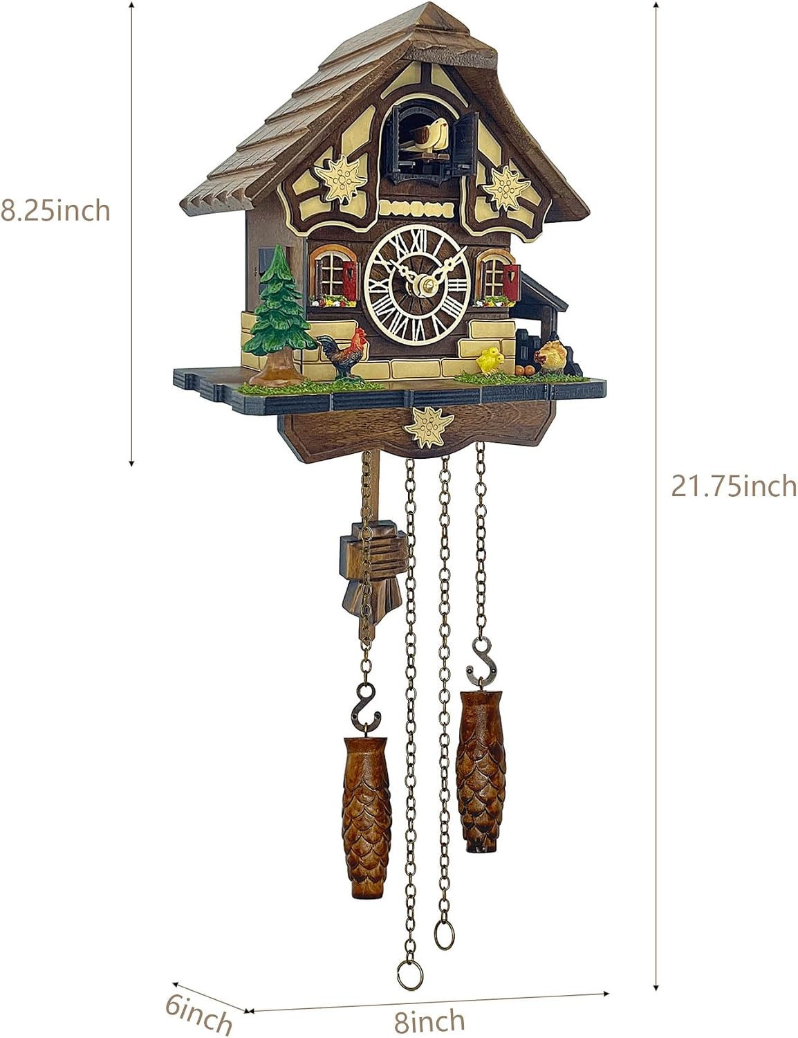 Chicken Family Cuckoo Clock – Germany Style Farmhouse Wooden Wall Clock with Rooster, Hen & Chicks – 12 Melodies, Volume Control, Night Mode – Heartfelt Gift for Mom, Kids, Loved Ones (8.1 X 22inch)