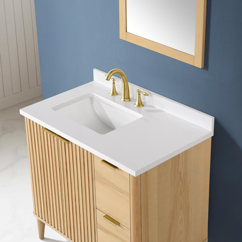 OVE Decors Indy 36 in. Undermount Single Sink Bathroom Vanity with White Engineered Marble Top, Rustic Ash