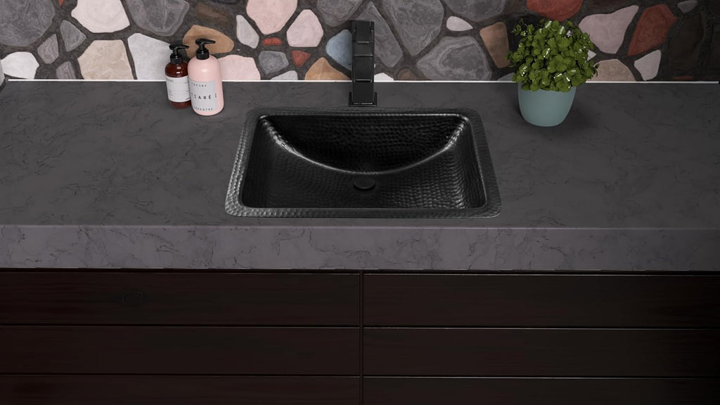 Monarch Abode Bathroom Sink – 21-Inch Venitian Dual Mount Undermount or Drop In Bathroom Sinks, Bathrooms Hand Hammered Matte Black Aluminum Vanity Sink for Countertop, Powder Room, Bath, or Restroom