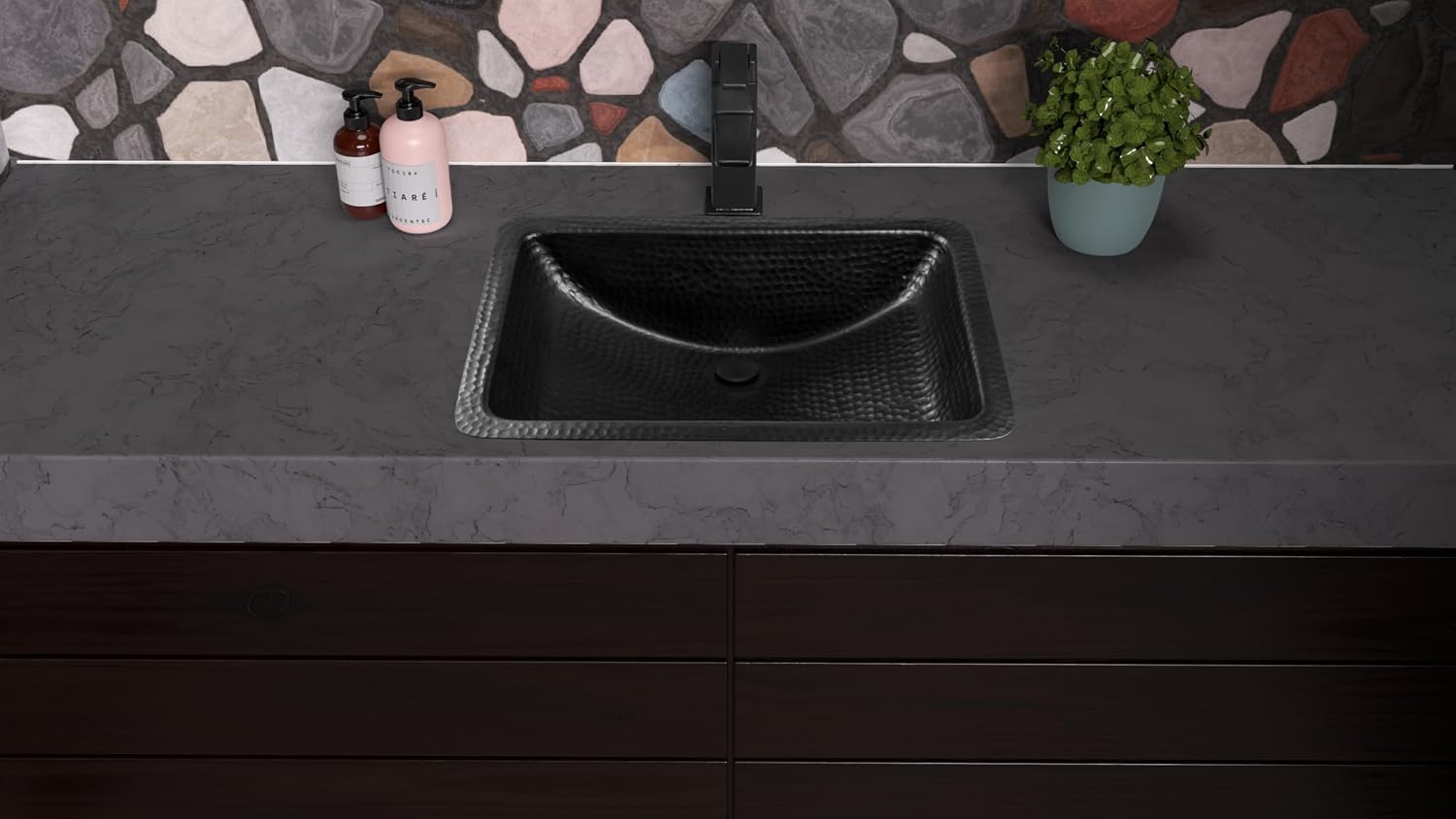 Monarch Abode Bathroom Sink – 21-Inch Venitian Dual Mount Undermount or Drop In Bathroom Sinks, Bathrooms Hand Hammered Matte Black Aluminum Vanity Sink for Countertop, Powder Room, Bath, or Restroom