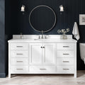 ARIEL Cambridge 66-inch Bathroom Vanity with Sink,Solid Wood, 1.5-inch Pure White Quartz Countertop & Backsplash, Single Rectangular Porcelain Sink, 2 Soft Closing Doors, 9 Dovetail Drawers, White