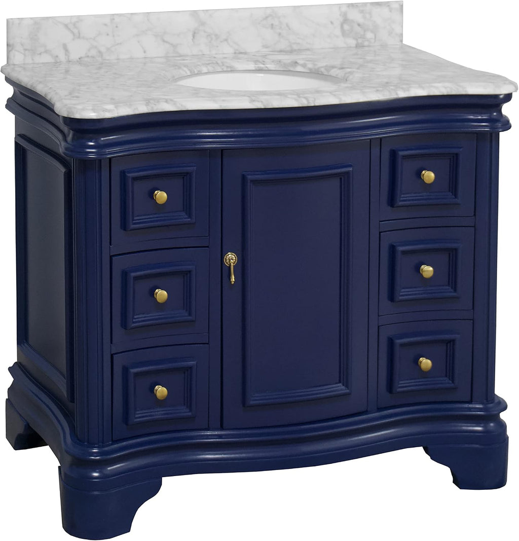 Kitchen Bath Collection Katherine 42-inch Bathroom Vanity (Carrara/Royal Blue): Includes Royal Blue Cabinet with Authentic Italian Carrara Marble Countertop and White Ceramic Sink